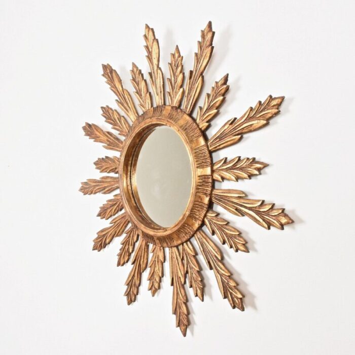 mid century french modern gilded wood sunburst wall mirror 1950s 5