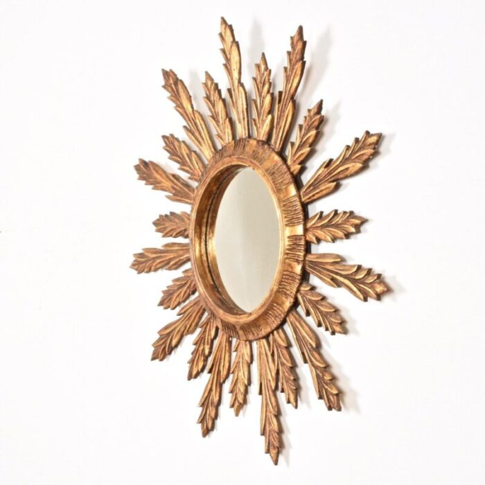 mid century french modern gilded wood sunburst wall mirror 1950s 6