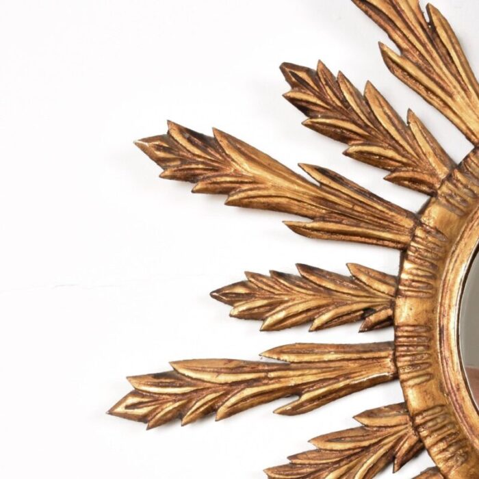 mid century french modern gilded wood sunburst wall mirror 1950s 9