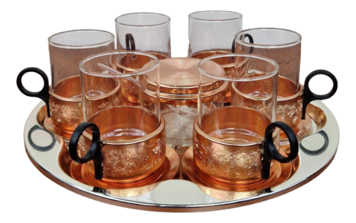 mid century glass and copper tea set germany 1960s set of 8 3465