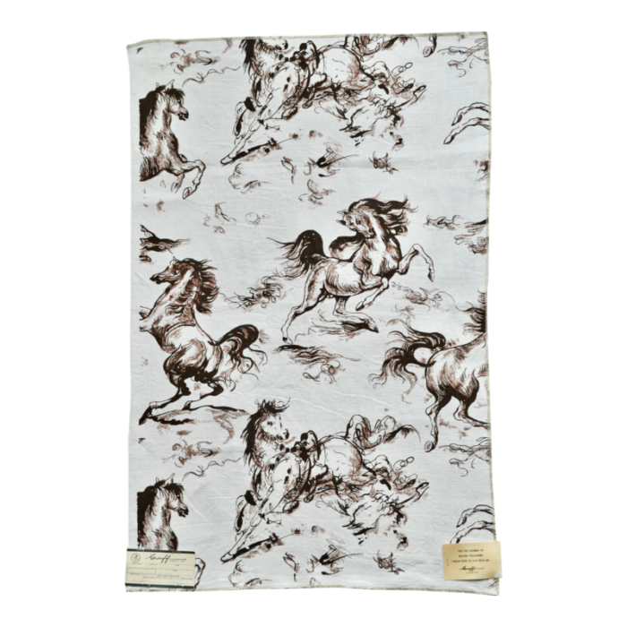 mid century greeff stallions printed linen fabric sample 1124