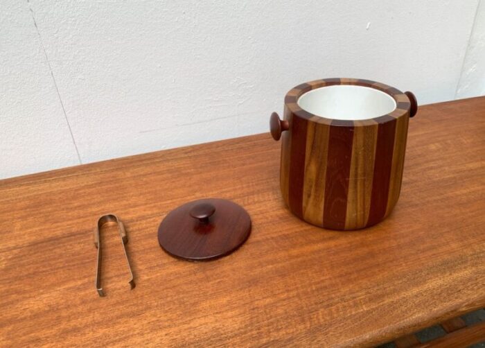 mid century ice bucket in wood 1960s set of 3 1