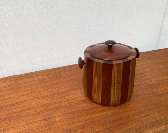 mid century ice bucket in wood 1960s set of 3 11