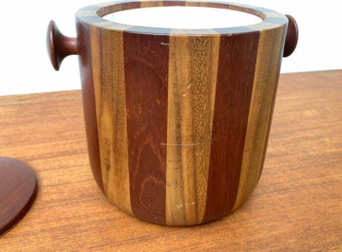 mid century ice bucket in wood 1960s set of 3 17