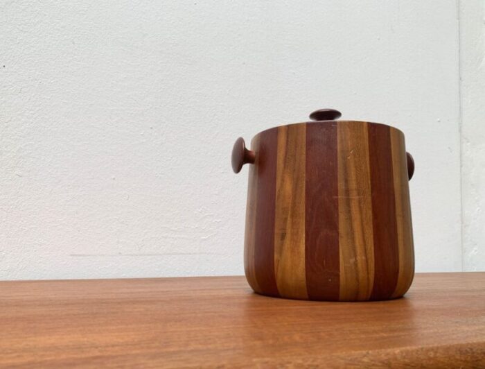 mid century ice bucket in wood 1960s set of 3 21