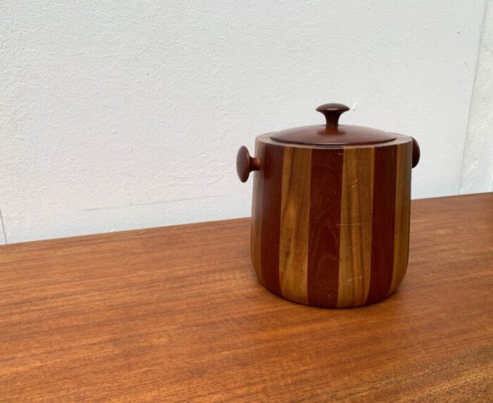 mid century ice bucket in wood 1960s set of 3 8