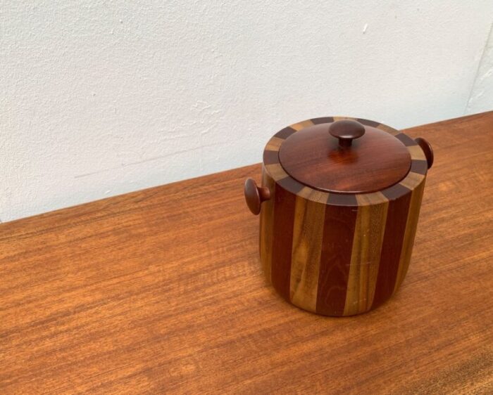 mid century ice bucket in wood 1960s set of 3 9