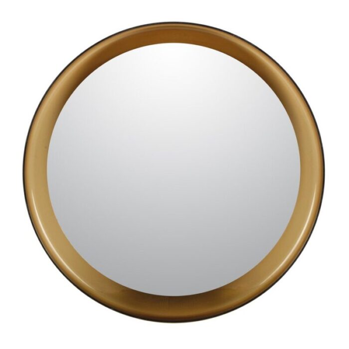 mid century italian brown smoked acrylic glass round wall mirror from guzzini 1960s 15