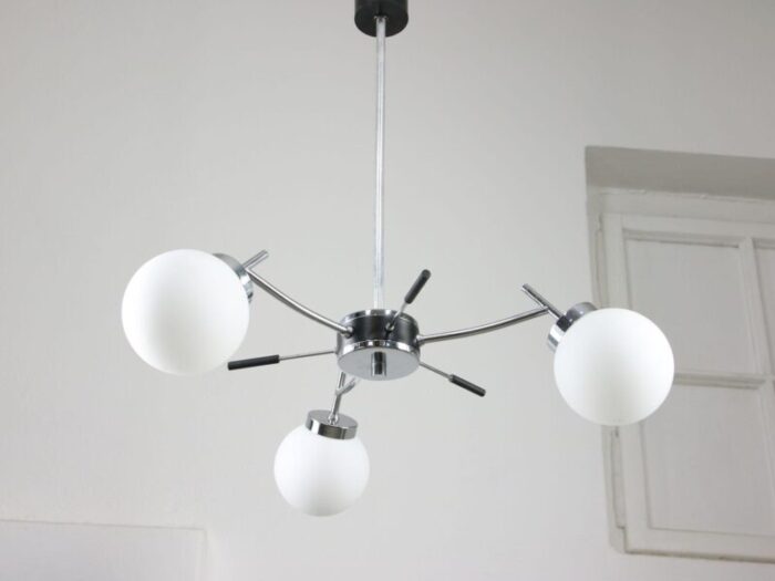 mid century italian chrome and opaline chandelier 9904