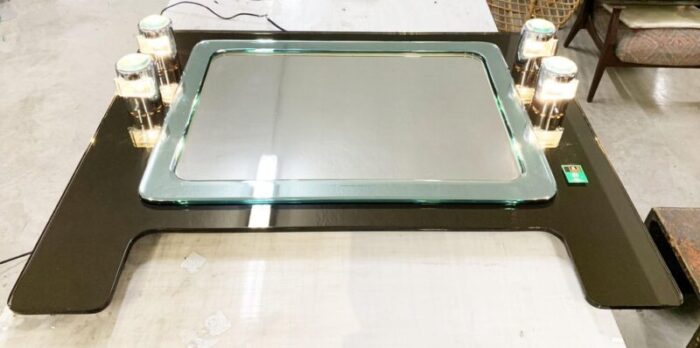 mid century italian glass chrome illuminated wall mirror from isa 1970s 5