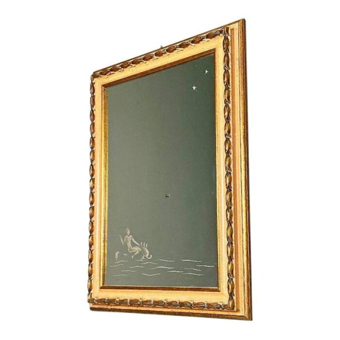 mid century italian rectangular mirror with drawing 1940s 1