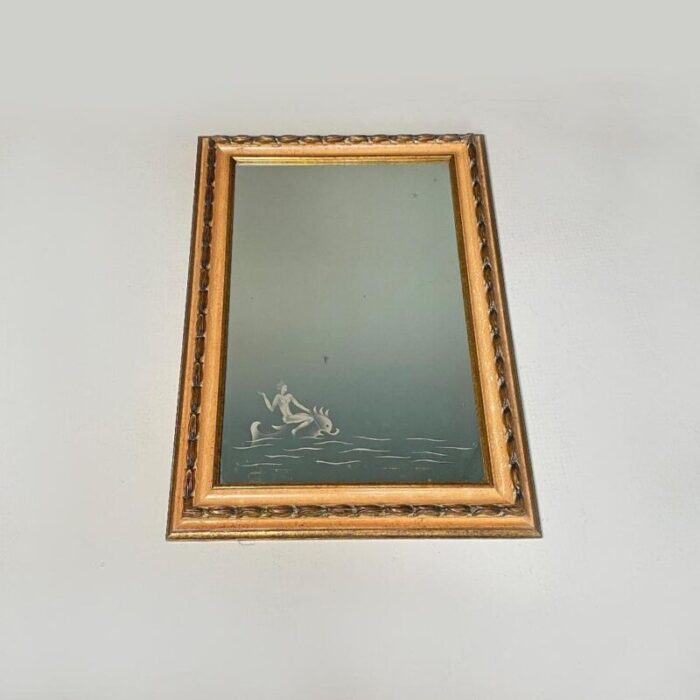 mid century italian rectangular mirror with drawing 1940s 3