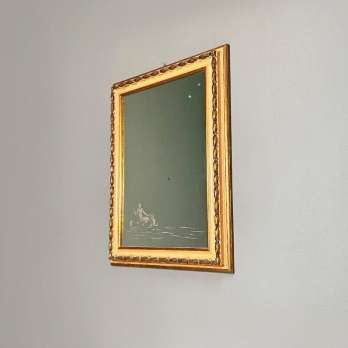 mid century italian rectangular mirror with drawing 1940s 4