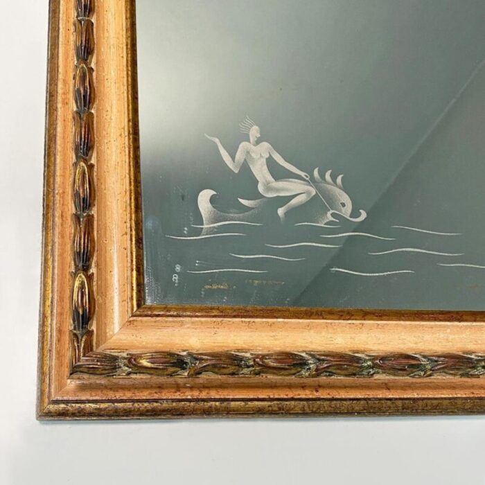 mid century italian rectangular mirror with drawing 1940s 5