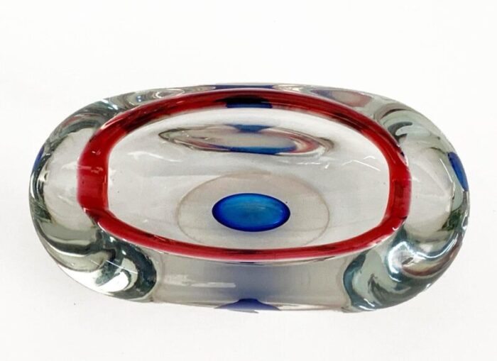 mid century italian red blue and crystal murano sommerso glass bowl by flavio poli 1960 11