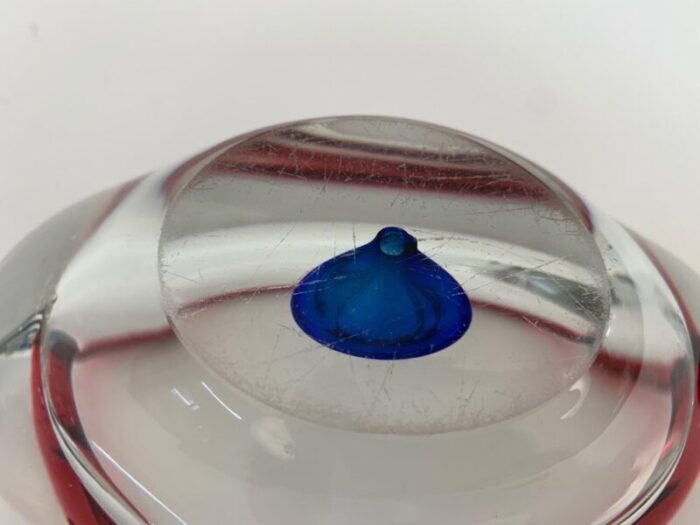 mid century italian red blue and crystal murano sommerso glass bowl by flavio poli 1960 14