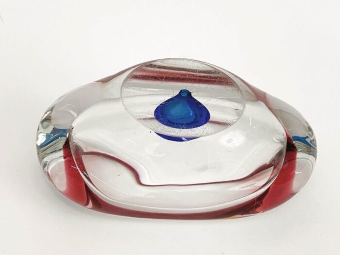 mid century italian red blue and crystal murano sommerso glass bowl by flavio poli 1960 15