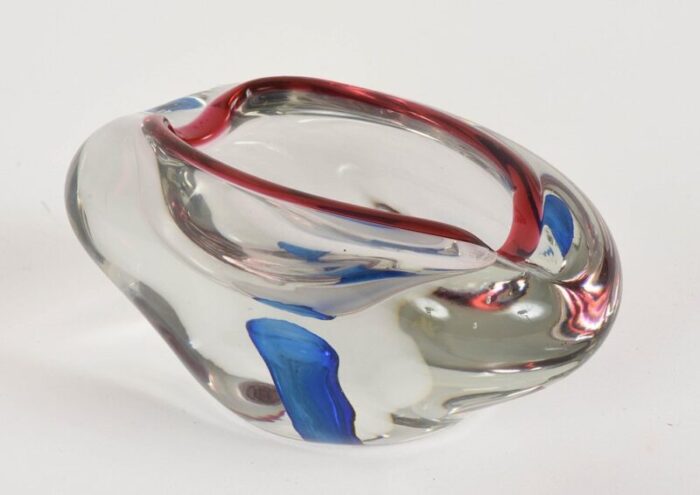 mid century italian red blue and crystal murano sommerso glass bowl by flavio poli 1960 9