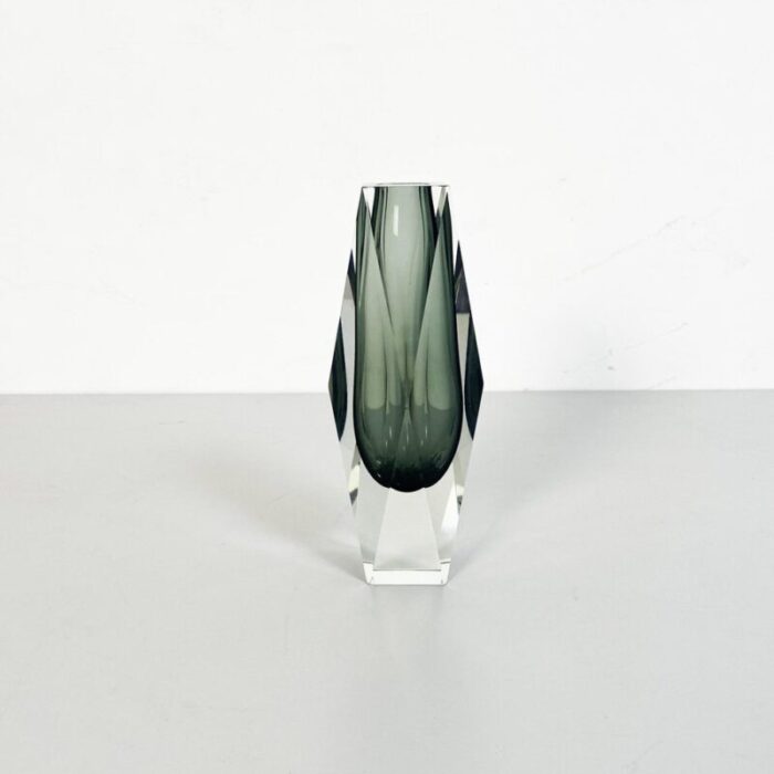 mid century italian sommersi vase in gray murano glass 1970s 2