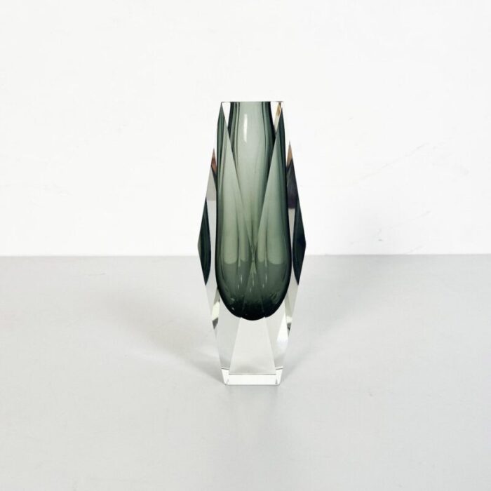 mid century italian sommersi vase in gray murano glass 1970s 3