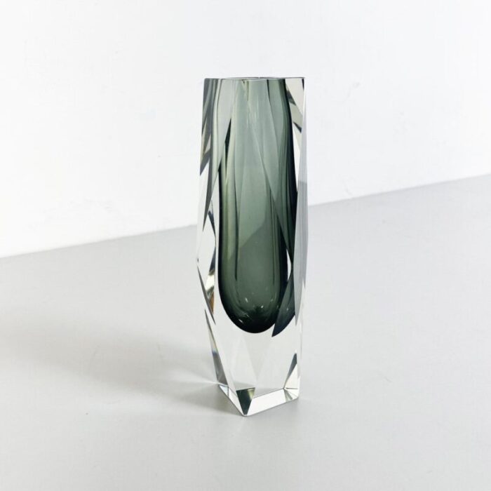 mid century italian sommersi vase in gray murano glass 1970s 4