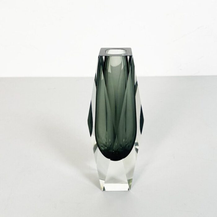 mid century italian sommersi vase in gray murano glass 1970s 7