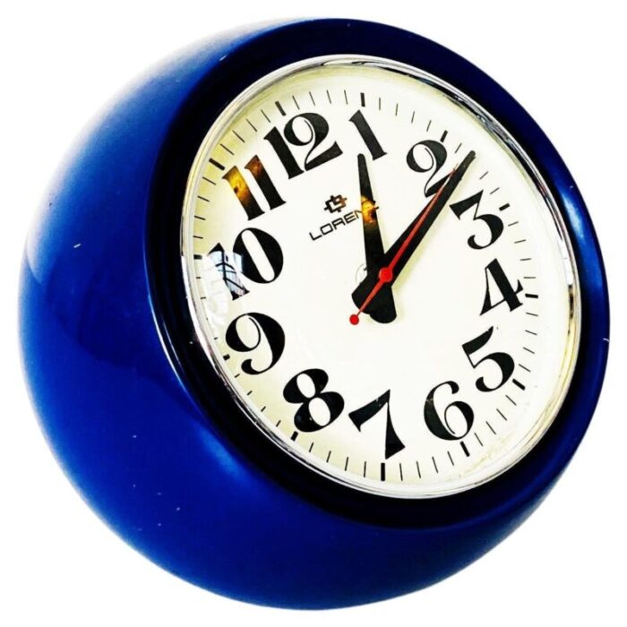 mid century italian spherical blue plastic clock boule from lorenz 1960s 2