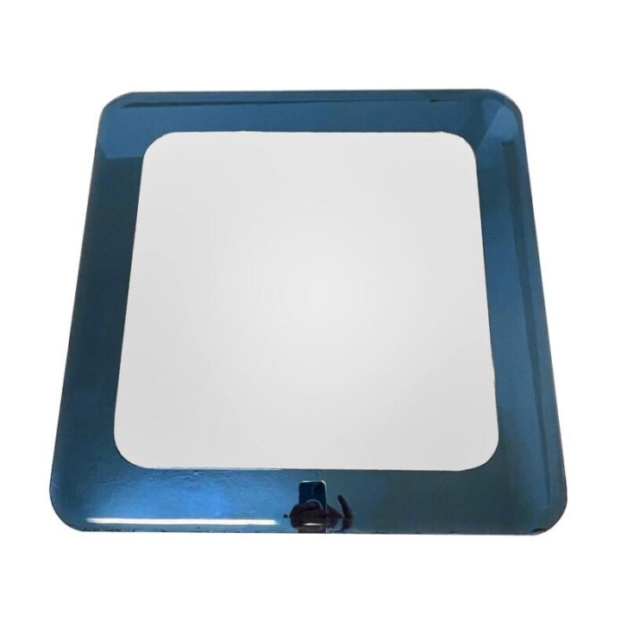 mid century italian square wall mirror with blue glass frame from cristal arte 1960s 11