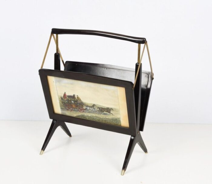 mid century italian wood brass foldable magazine rack by cesare lacca for arredoluce 1950s 10