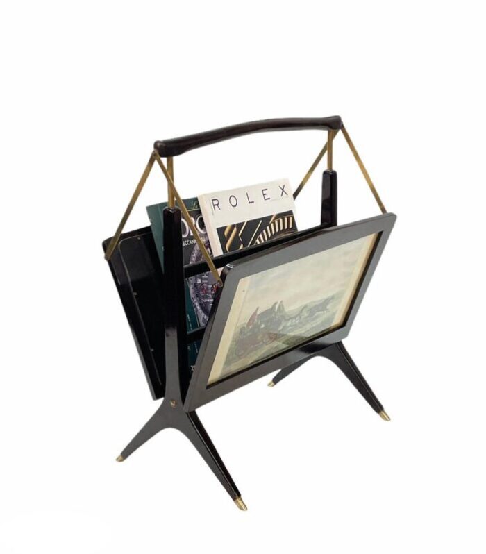 mid century italian wood brass foldable magazine rack by cesare lacca for arredoluce 1950s 4