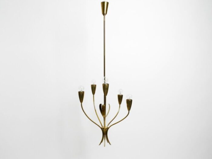 mid century modern brass sputnik ceiling lamp with five arms 1950s 9092