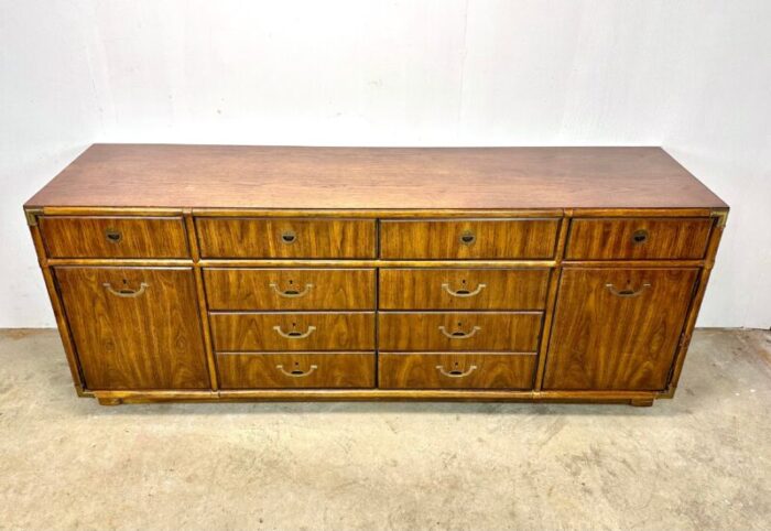 mid century modern campaign style drexel accolade long dresser 9022