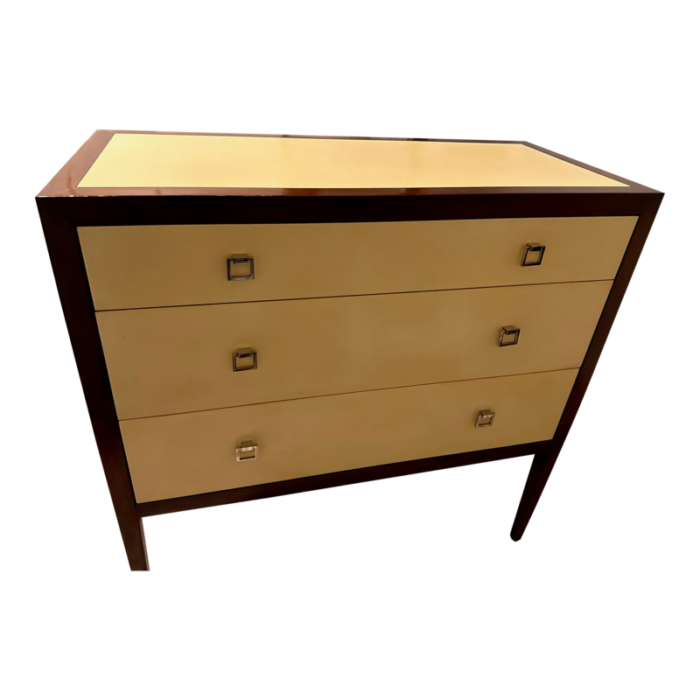 mid century modern chest parchment and mahogany 4431