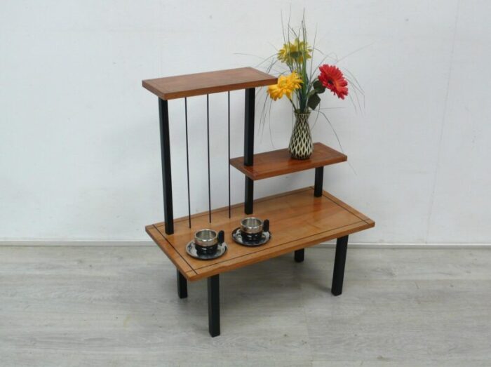 mid century modern german side table with 3 levels in walnut 1970s 3220