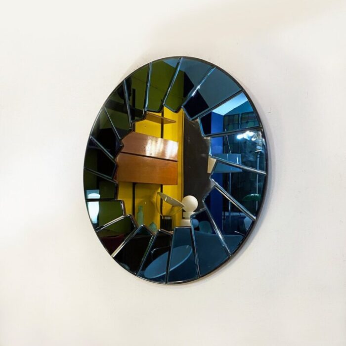 mid century modern italian blue round mirror with glass frame 1960s 2