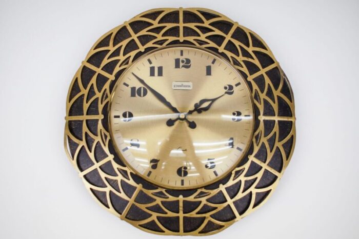 mid century modern spider web wall clock in brass from pallas 1960s 1