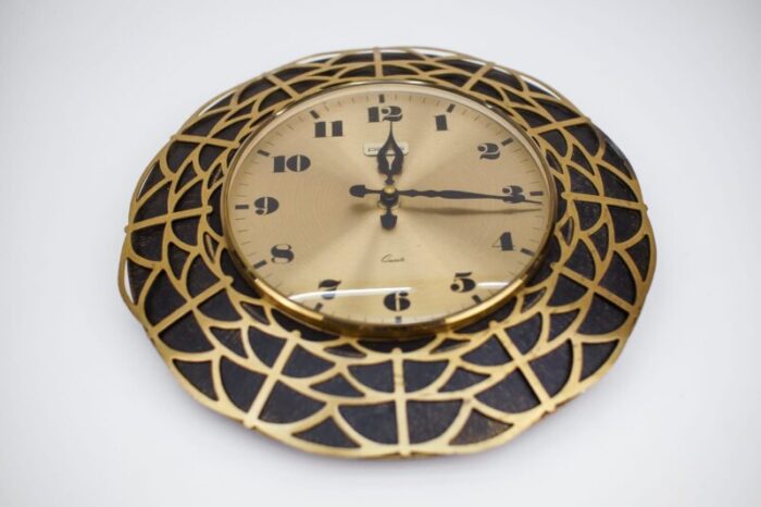 mid century modern spider web wall clock in brass from pallas 1960s 2