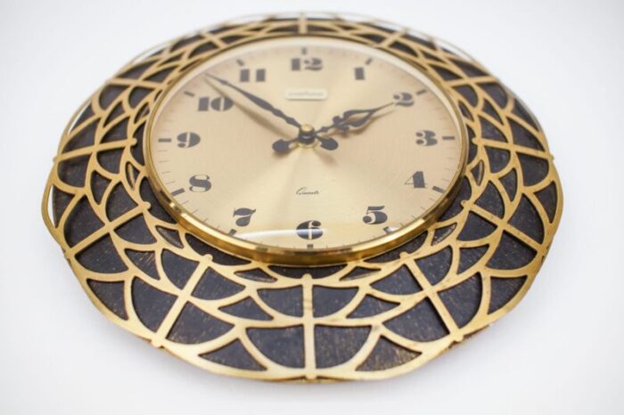 mid century modern spider web wall clock in brass from pallas 1960s 3