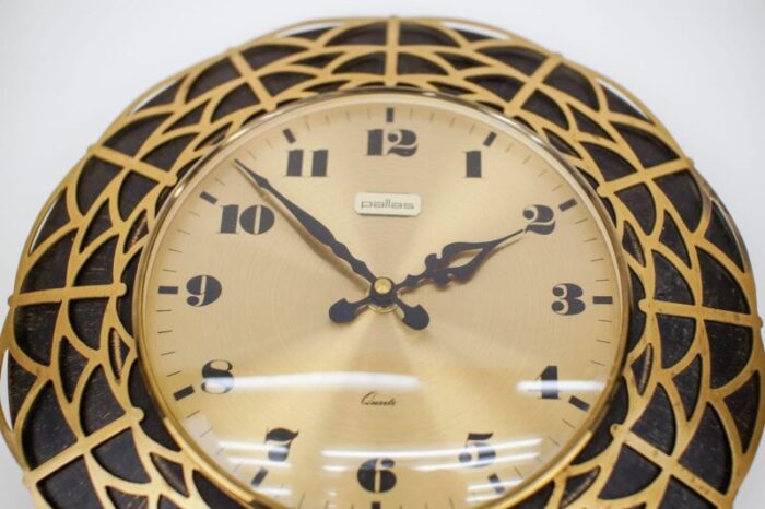 mid century modern spider web wall clock in brass from pallas 1960s 4