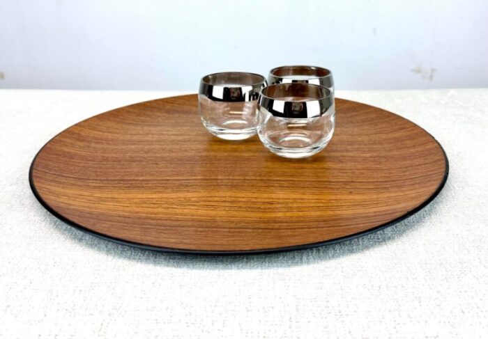 mid century modern teak and black lacquer charger japan 5634