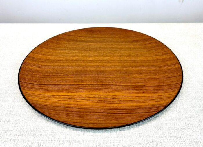 mid century modern teak and black lacquer charger japan 6169