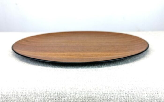 mid century modern teak and black lacquer charger japan 6216