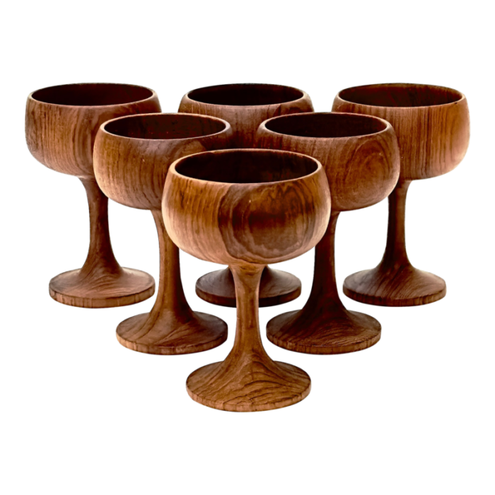 mid century modern teak wood cocktail glasses set of 6 6832