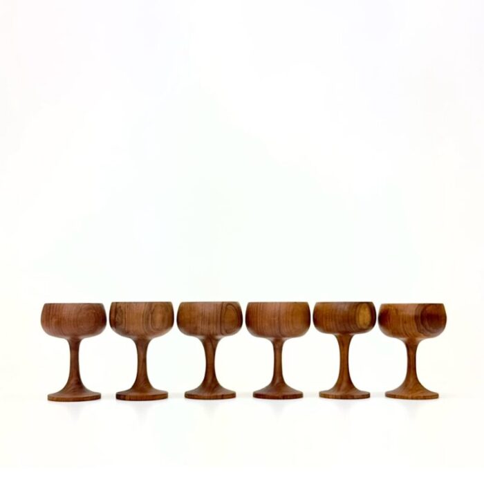 mid century modern teak wood cocktail glasses set of 6 8836