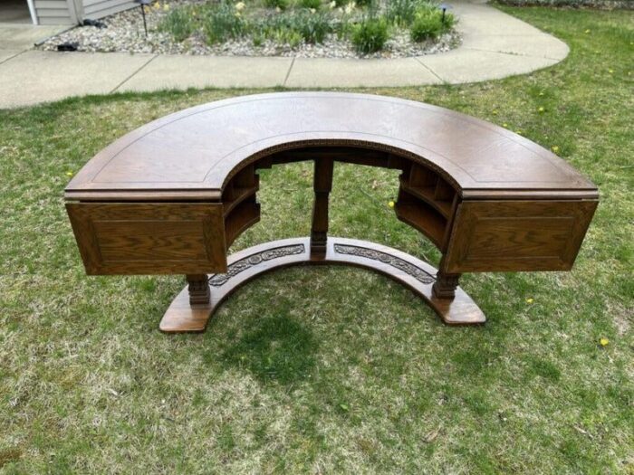 mid century modern viking oak circular desk 5091