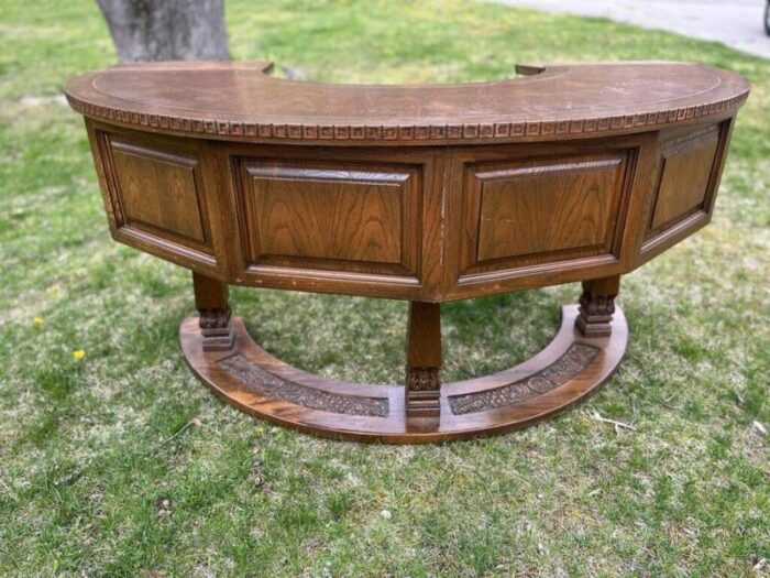 mid century modern viking oak circular desk 5677