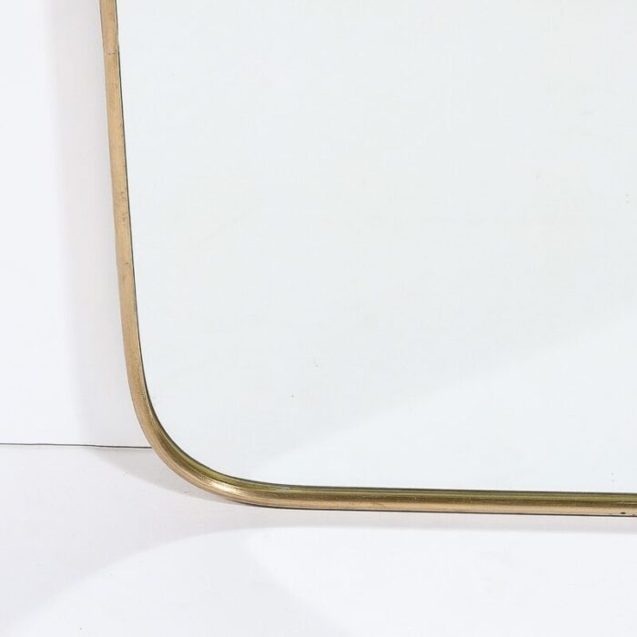 mid century modernist brass wrapped mirror w rounded corners 8728