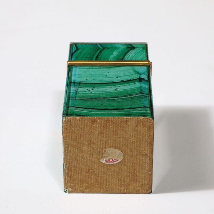 mid century modernist faux malachite and brass table lighter 0192