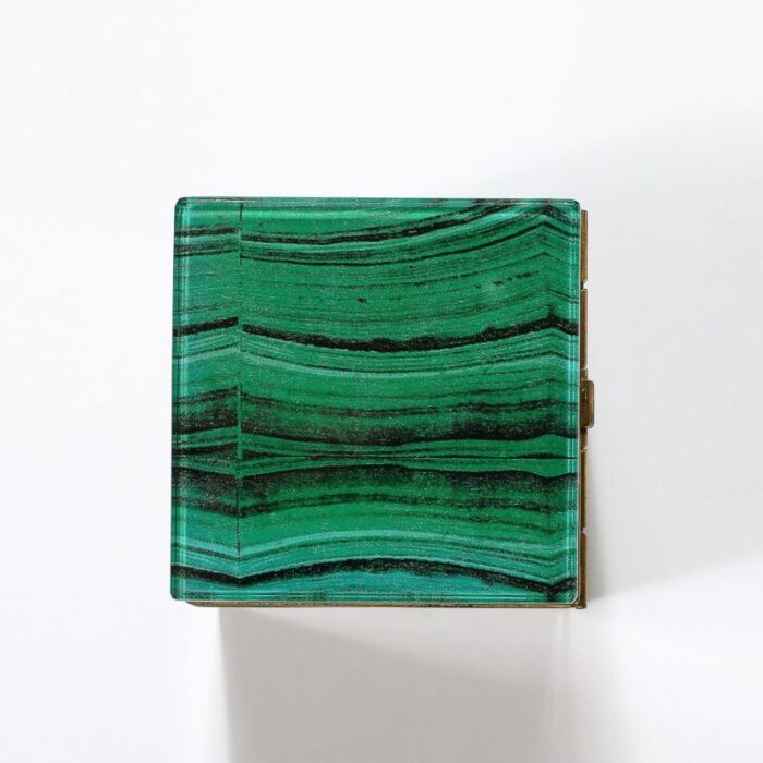 mid century modernist faux malachite and brass table lighter 1657