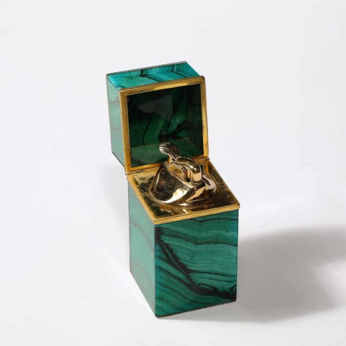 mid century modernist faux malachite and brass table lighter 2430